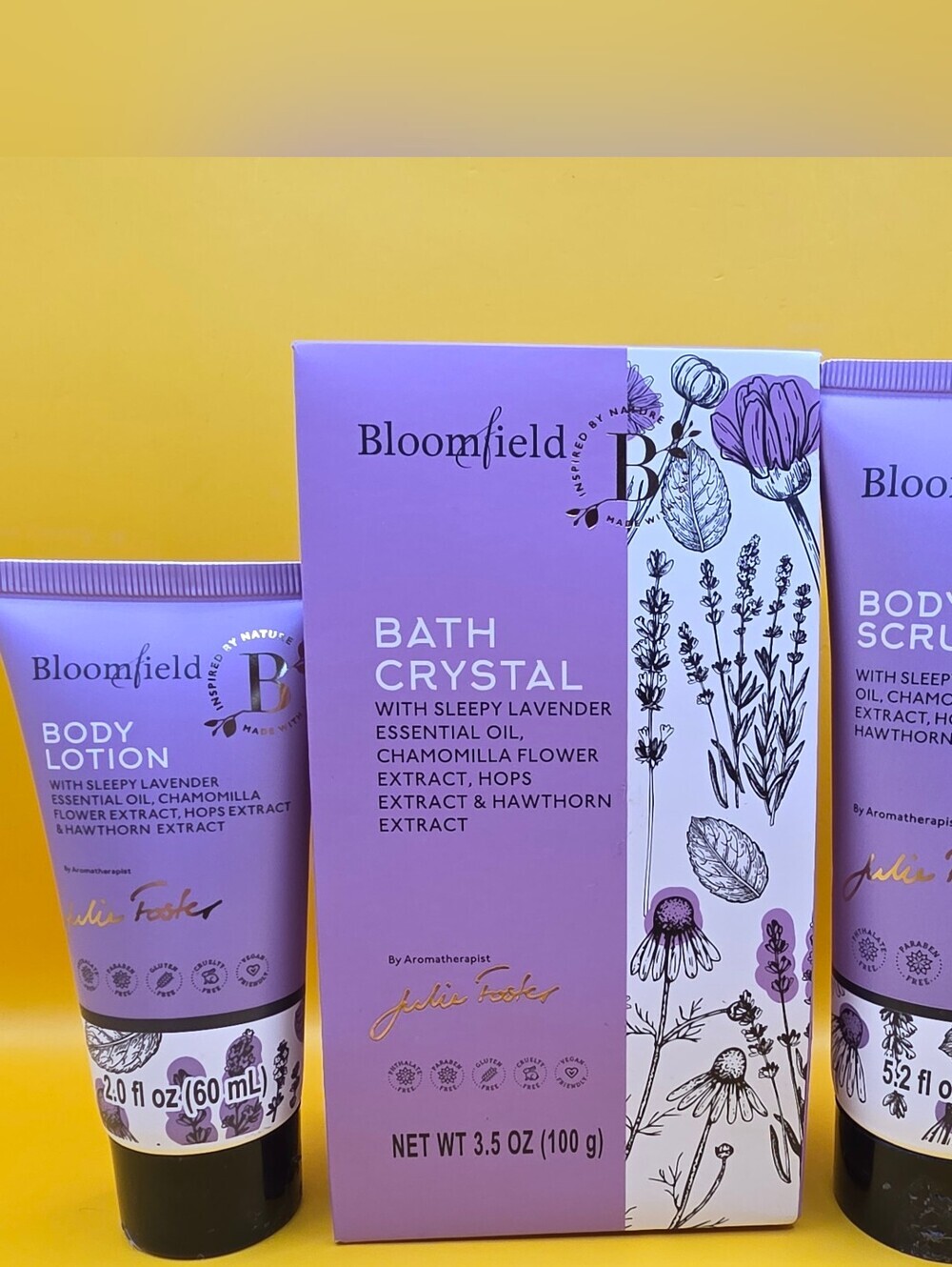 💜 Bloomfield Julie Foster Aromatherapy Sleepy Lavender Body Lotion Scrub